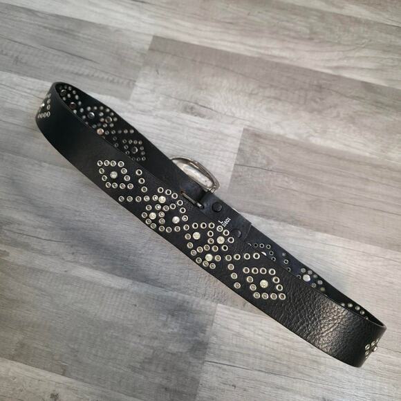 VNT Leather Western Bling Belt Cowgirl Silver Buckle Studded Large Statement main image 7